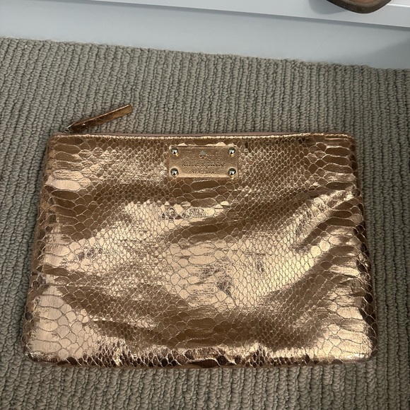 Kate Spade Metallic Gold Snake-Embossed Clutch / Pouch - Picture 6 of 11